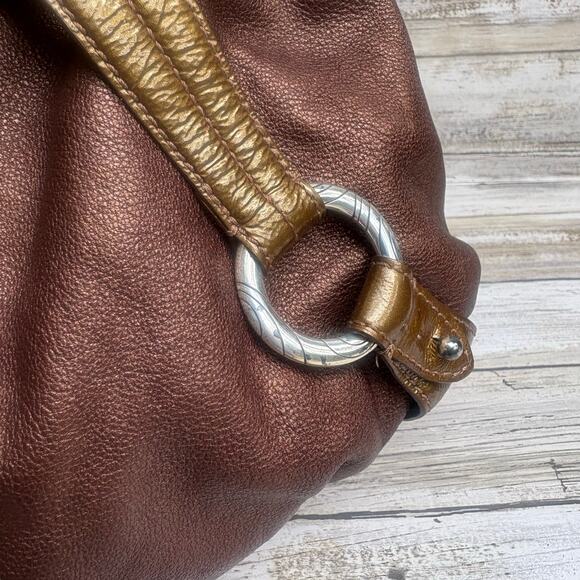 Brighton Purse Hobo Shoulder Bag Bronze Gold Metallic Leather Braided Strap - Picture 14 of 16